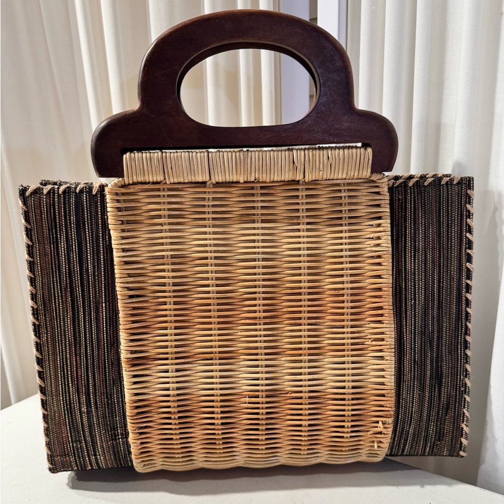 Wicker and Textile Handbag - Picture 2 of 9